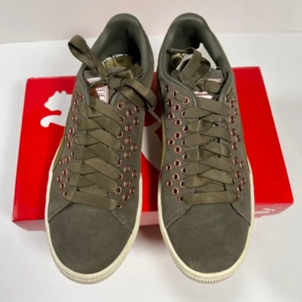 Puma Women's Size 7.5 Suede XL Lace VR Sneakers Green Olive Night Avocado Rivets